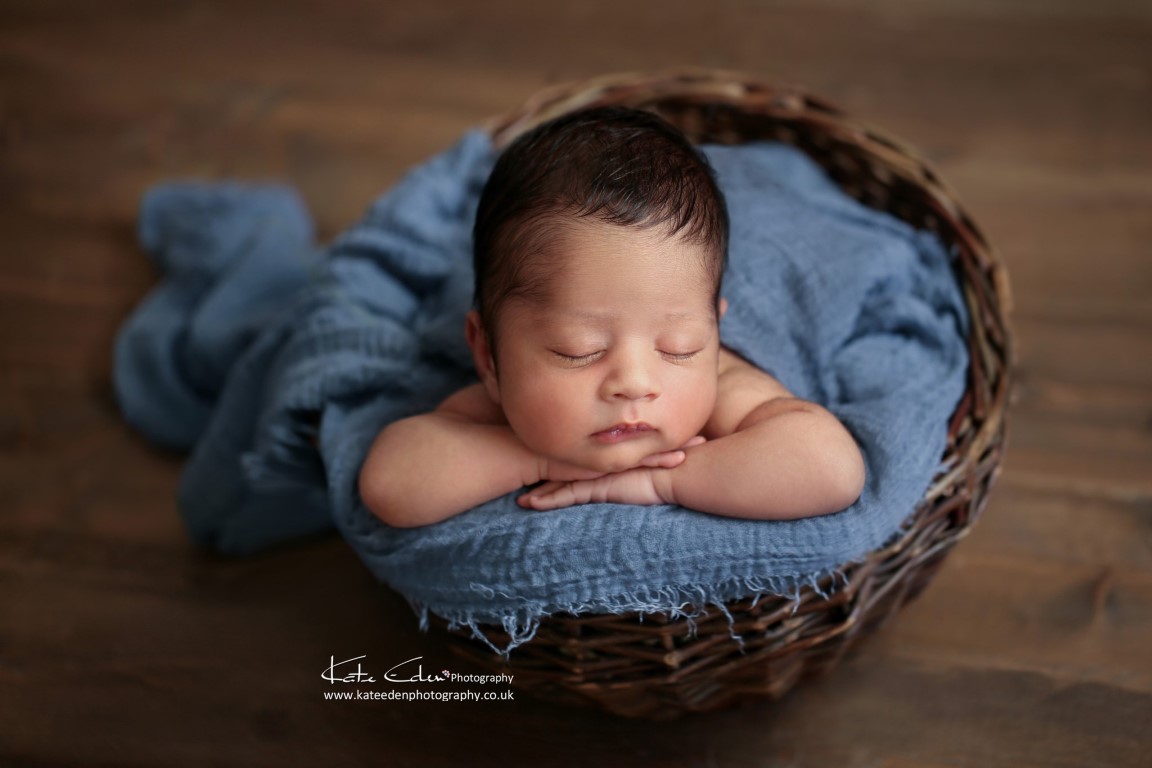 Newborn baby boy in the basket - Milton Keynes newborn photographer - Kate Eden Photography