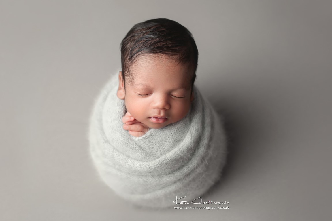 Adorable newborn baby boy in grey - Kate Eden Photography - Milton Keynes newborn photographer 