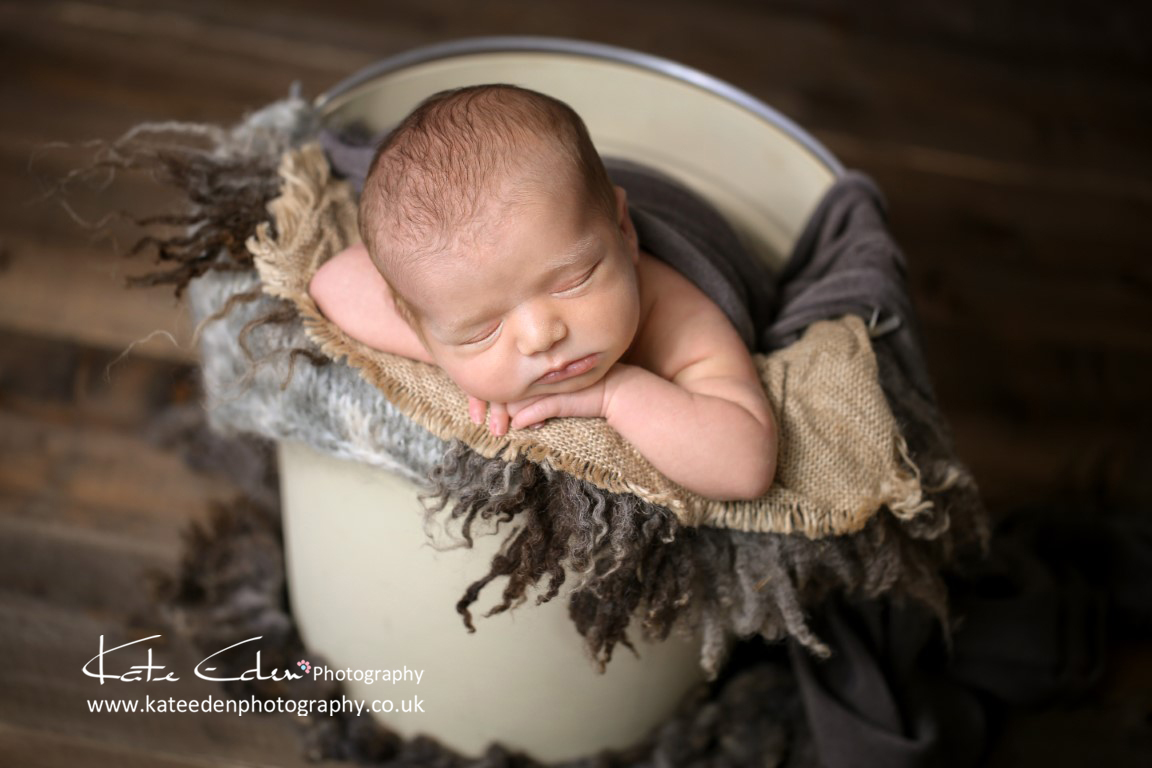 Newborn baby boy in the bucket - Newborn Photography Aberdeen